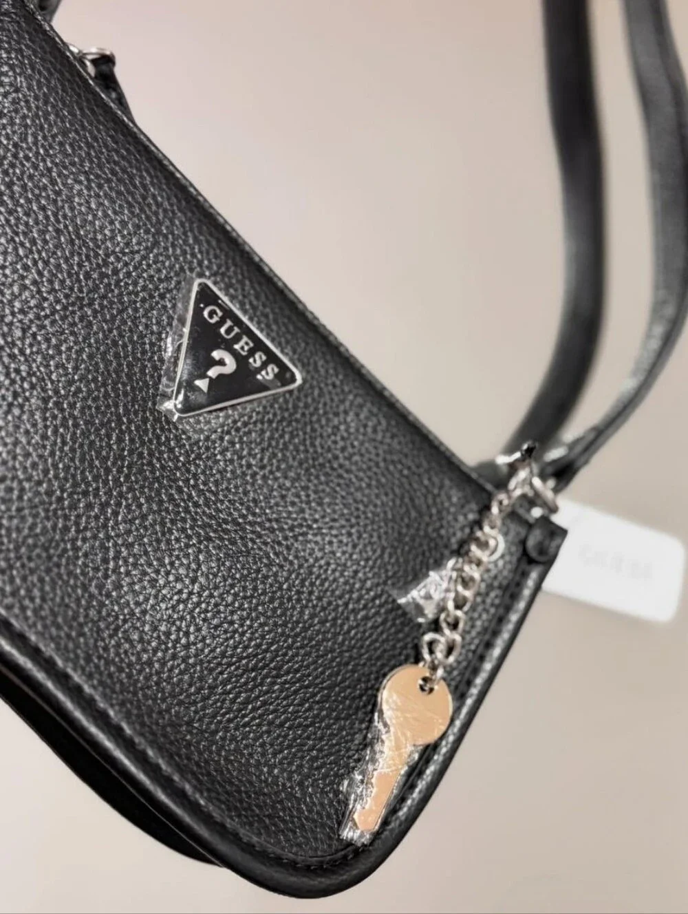 GUESS Black Pebbled Shoulder Handbag